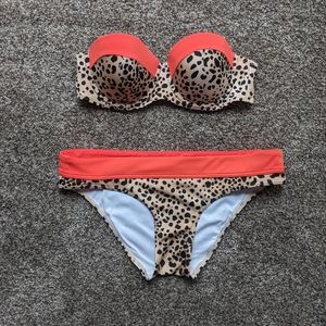 Victoria's secret swimsuit bikini leopard cheetah print.  Medium bottom, 36B top